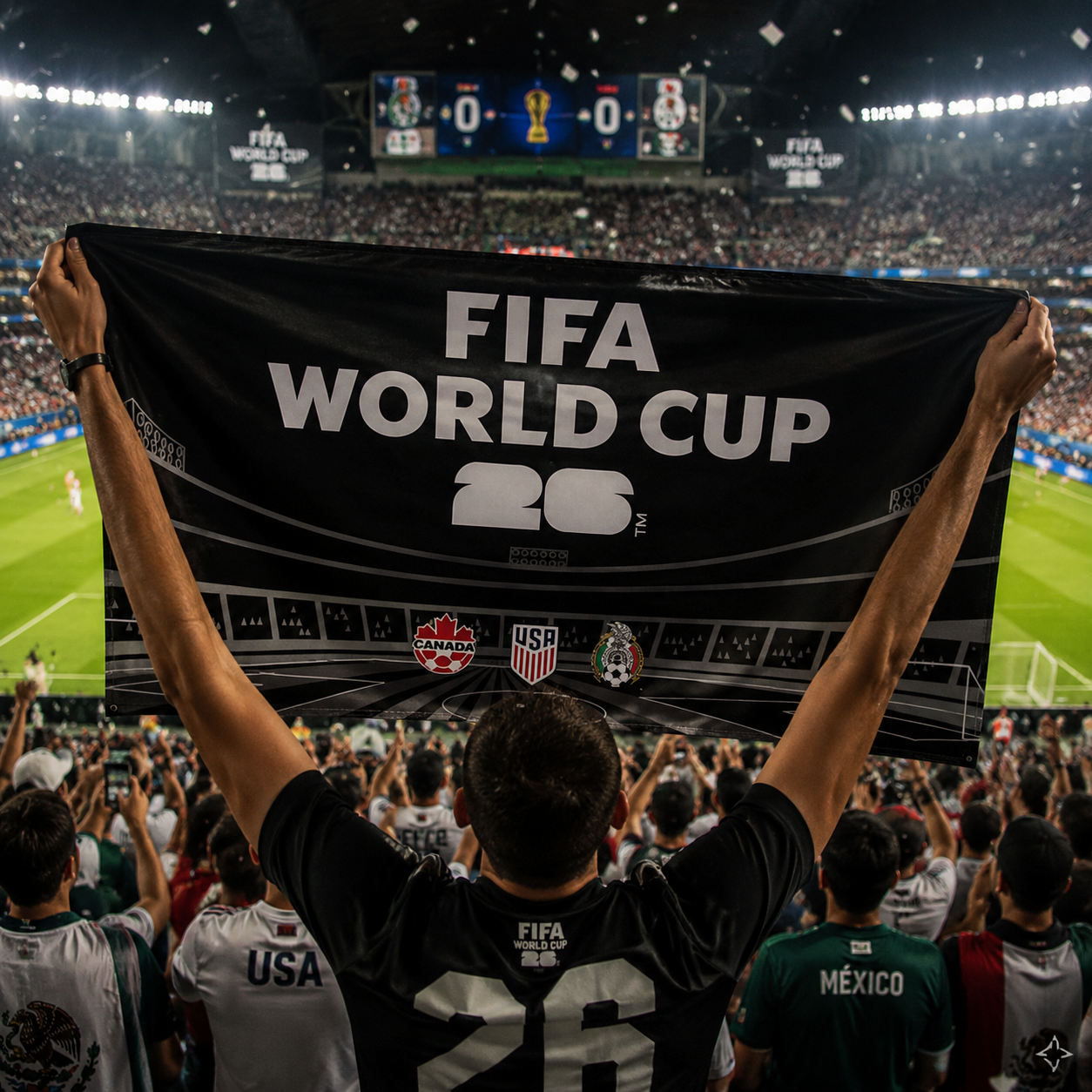 Mexico USA 2026 World Cup Joint Hosts Rectangular Supporter Fan Flag
