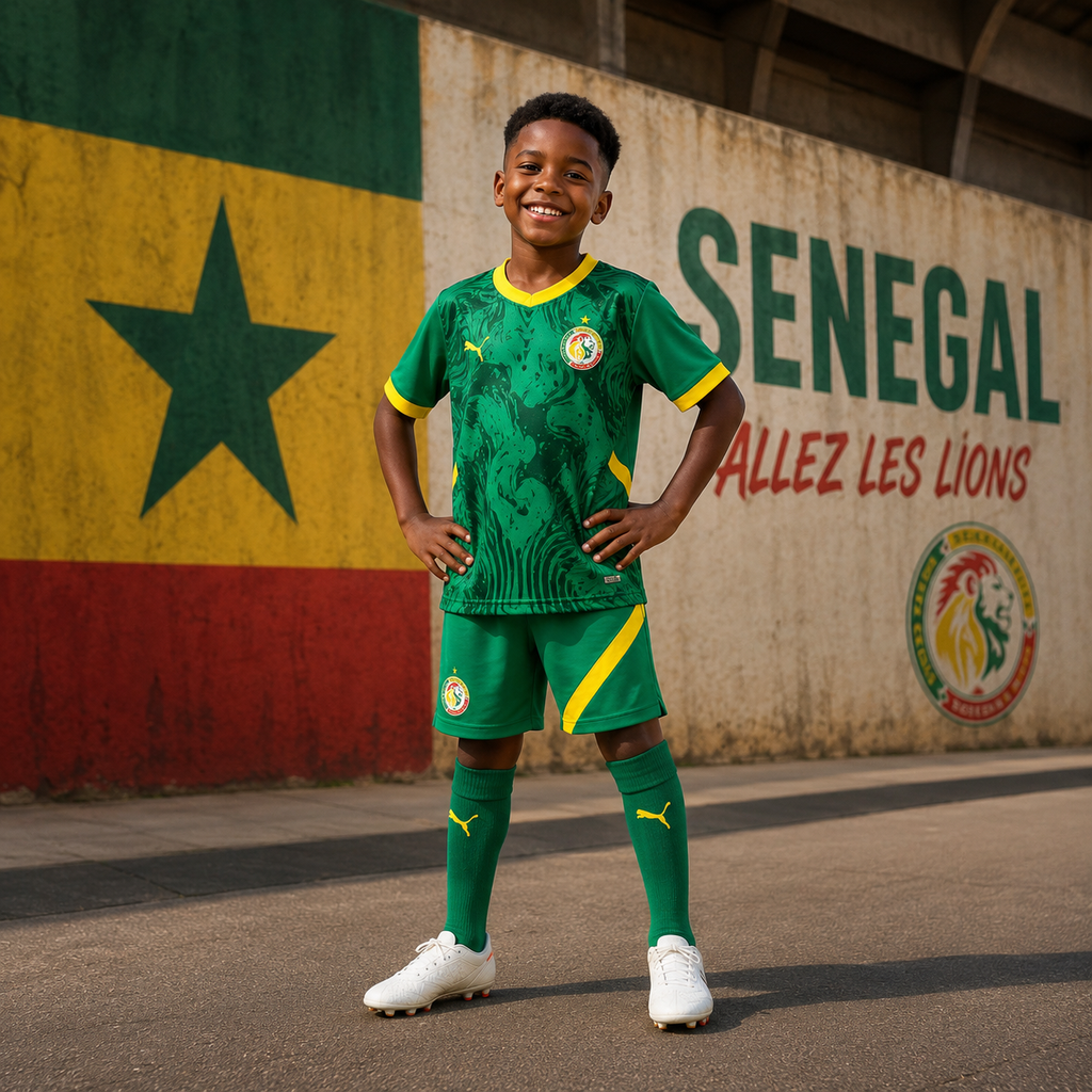 Kids Senegal 2026 World Cup Football Jersey Kit Home and Away Set