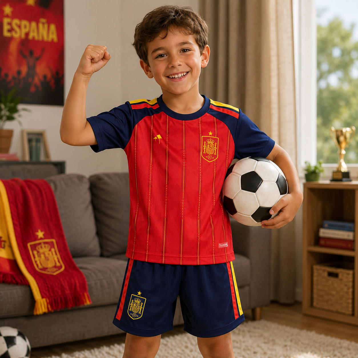 Kids Football Jersey Kit Spain 2026 World Cup Home Fan Set