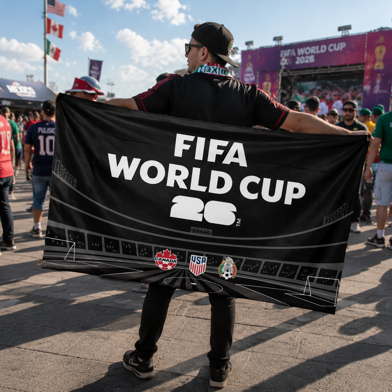 Mexico USA 2026 World Cup Joint Hosts Rectangular Supporter Fan Flag
