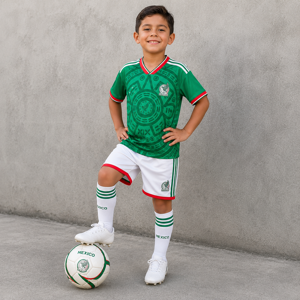 Kids Football Jersey Kit Home and Away Set Mexico 2026 World Cup