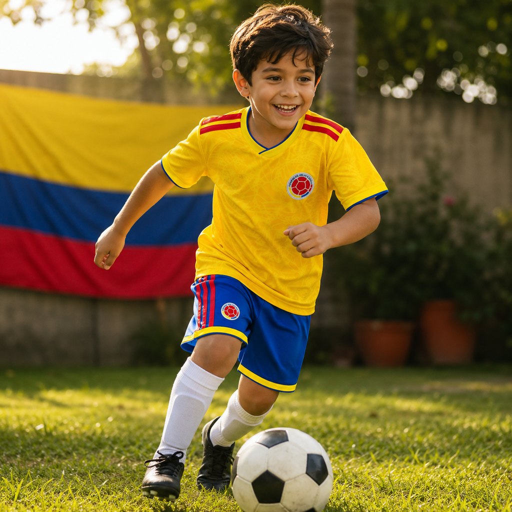 Kids Football Jersey Kit Colombia 2026 World Cup Home Fan Set
