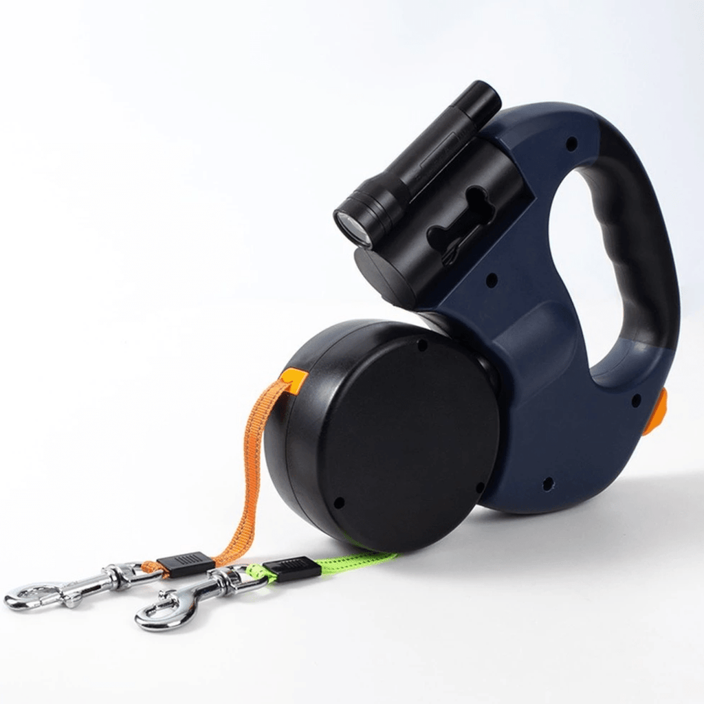 Retractable Dual Dog Leash with Anti-Tangle Swivel and Built-in Torch 4m