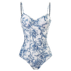 One-Piece Swimsuit with Sarong Set Toile Print