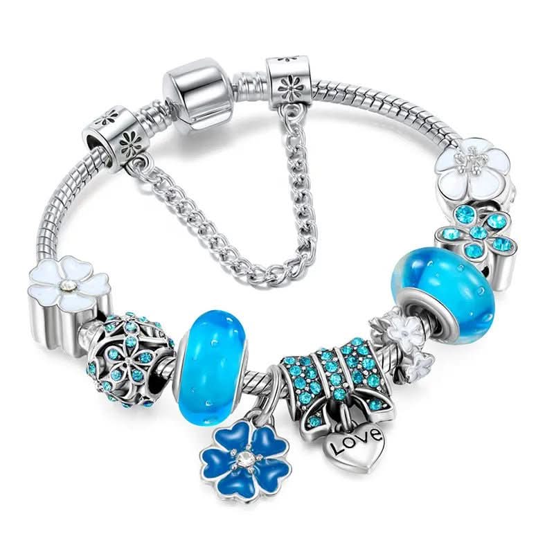 Sterling Silver Floral Charm Bracelet Jewelry Gift