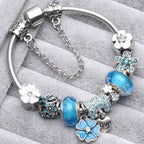 Sterling Silver Floral Charm Bracelet Jewelry Gift
