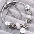 Sterling Silver Floral Charm Bracelet Jewelry Gift
