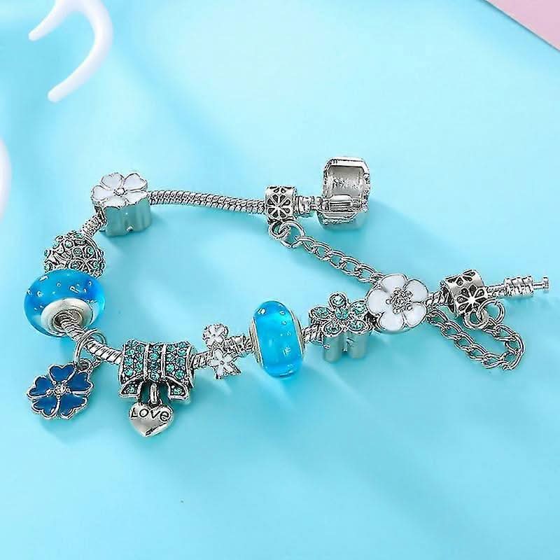 Sterling Silver Floral Charm Bracelet Jewelry Gift