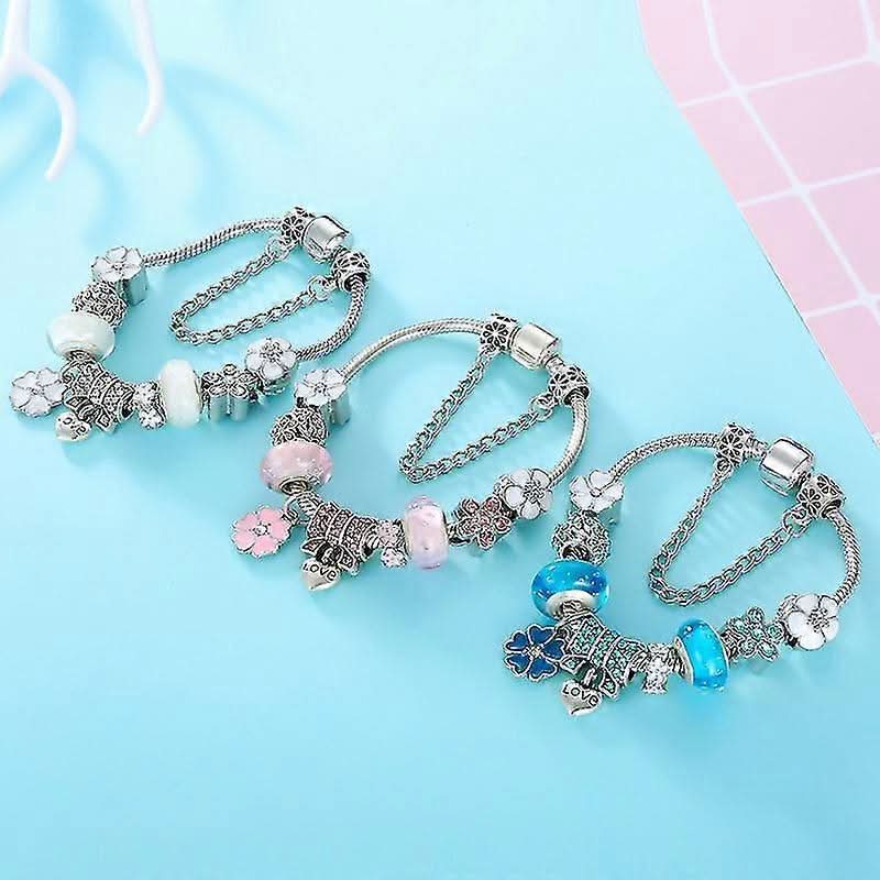 Sterling Silver Floral Charm Bracelet Jewelry Gift