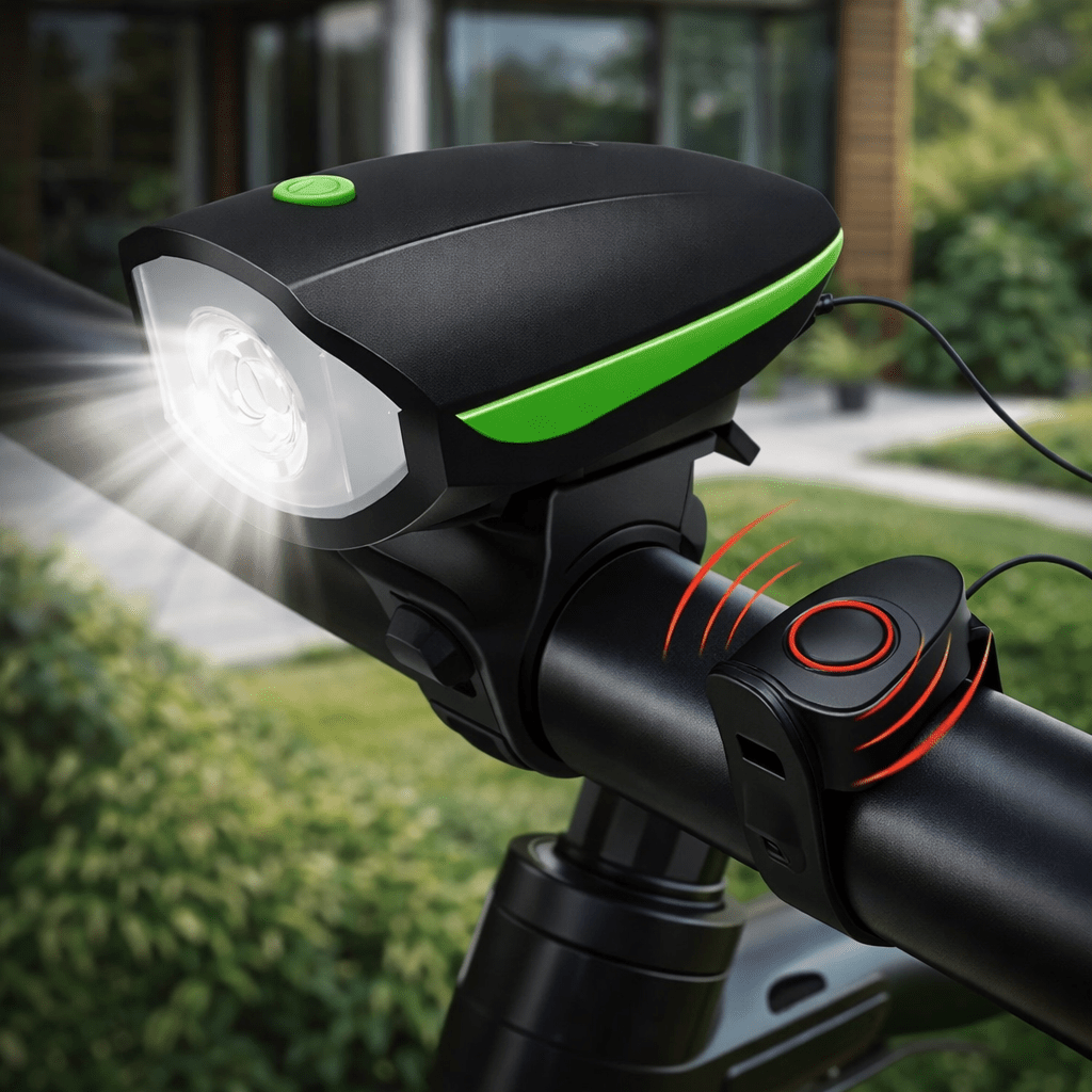 Rechargeable 3-in-1 LED Bicycle Warning Light and Horn
