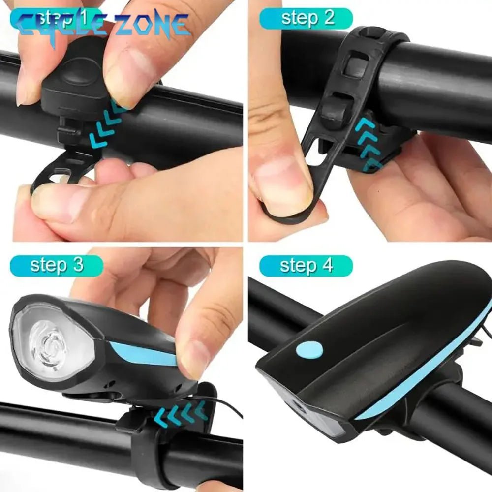 Rechargeable 3-in-1 LED Bicycle Warning Light and Horn