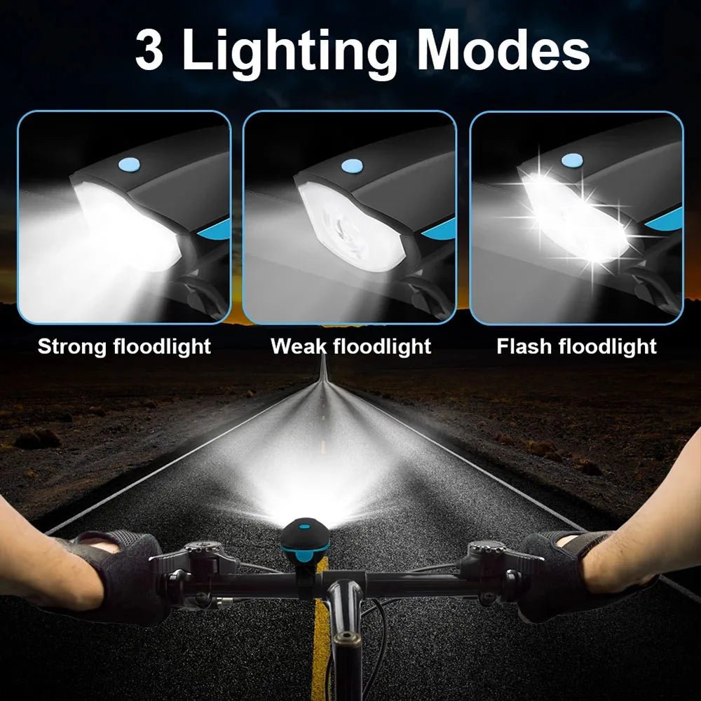 Rechargeable 3-in-1 LED Bicycle Warning Light and Horn