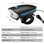Rechargeable 3-in-1 LED Bicycle Warning Light and Horn