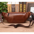 Cowhide Leather Waist Bag for Men Large Capacity Fanny Pack Belt Crossbody Bag