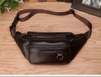 Cowhide Leather Waist Bag for Men Large Capacity Fanny Pack Belt Crossbody Bag