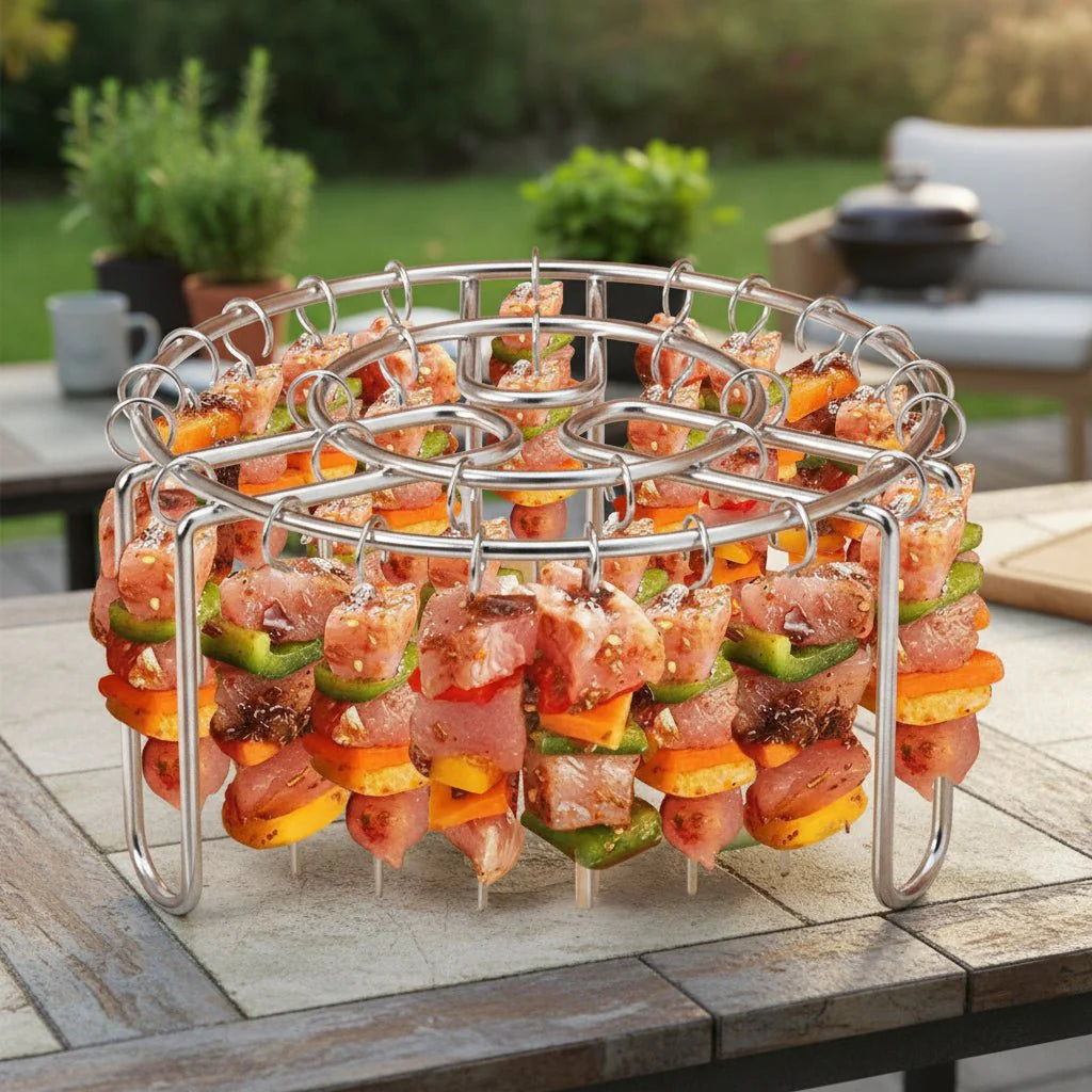 Stainless Steel Vertical Grill Rack with Spit Holder for Barbecue
