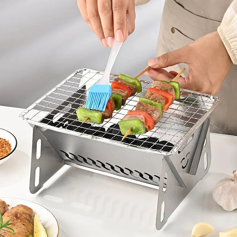 Portable Stainless Steel Charcoal Grill Foldable Outdoor Cooking Grill
