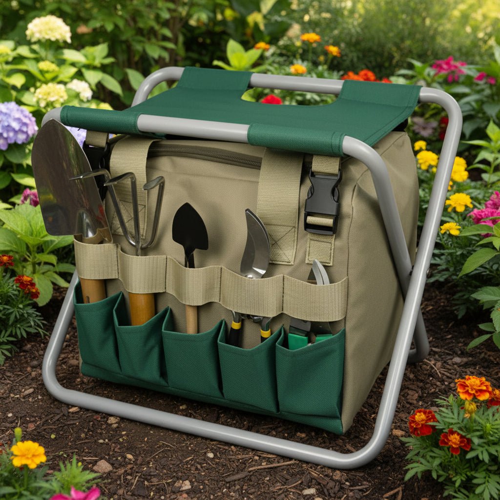 Foldable Garden Tool Set Portable Gardening Tools With Storage Seat