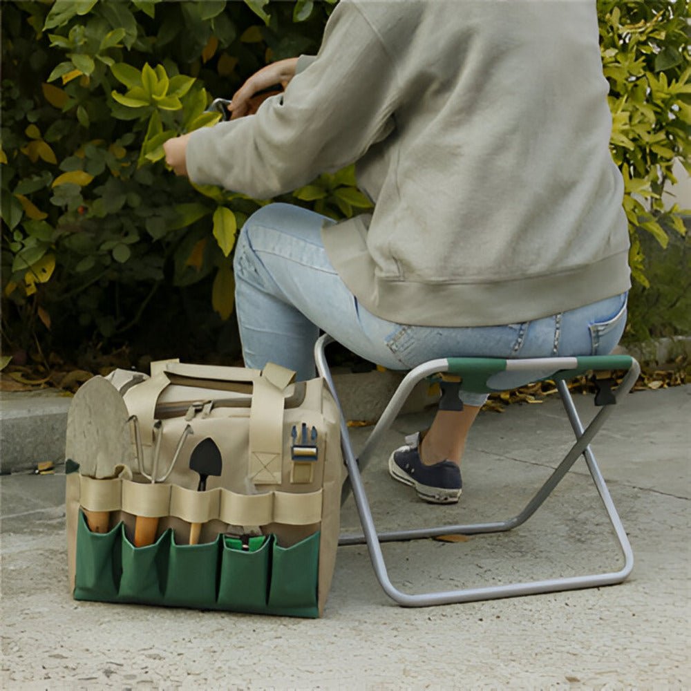 Foldable Garden Tool Set Portable Gardening Tools With Storage Seat