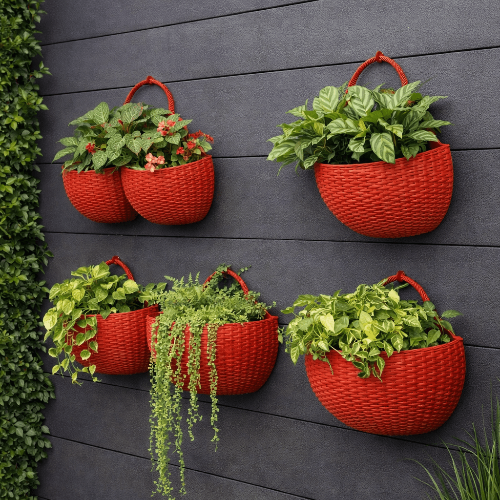 Wall-Mounted Rattan Style Planter Pot for Vertical Garden