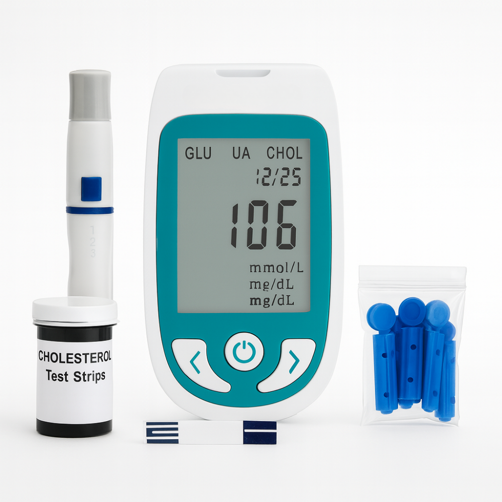 Blood Glucose Meter Kit with 3-in-1 Cholesterol Uric Acid Monitor