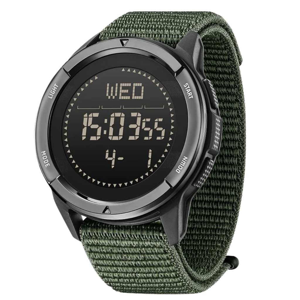Digital Sports Watch Circular Carbon Fiber Case Military Strap