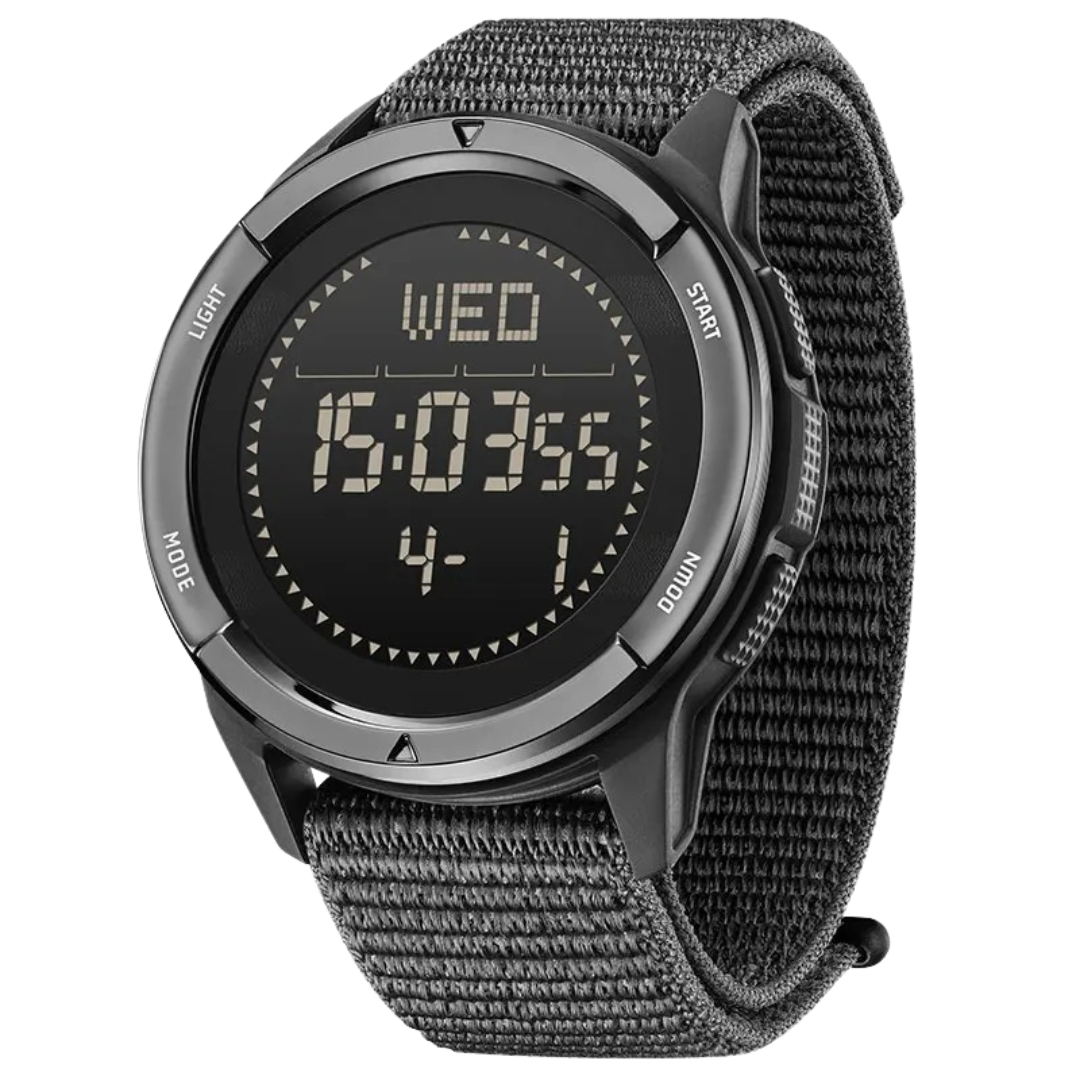Digital Sports Watch Circular Carbon Fiber Case Military Strap