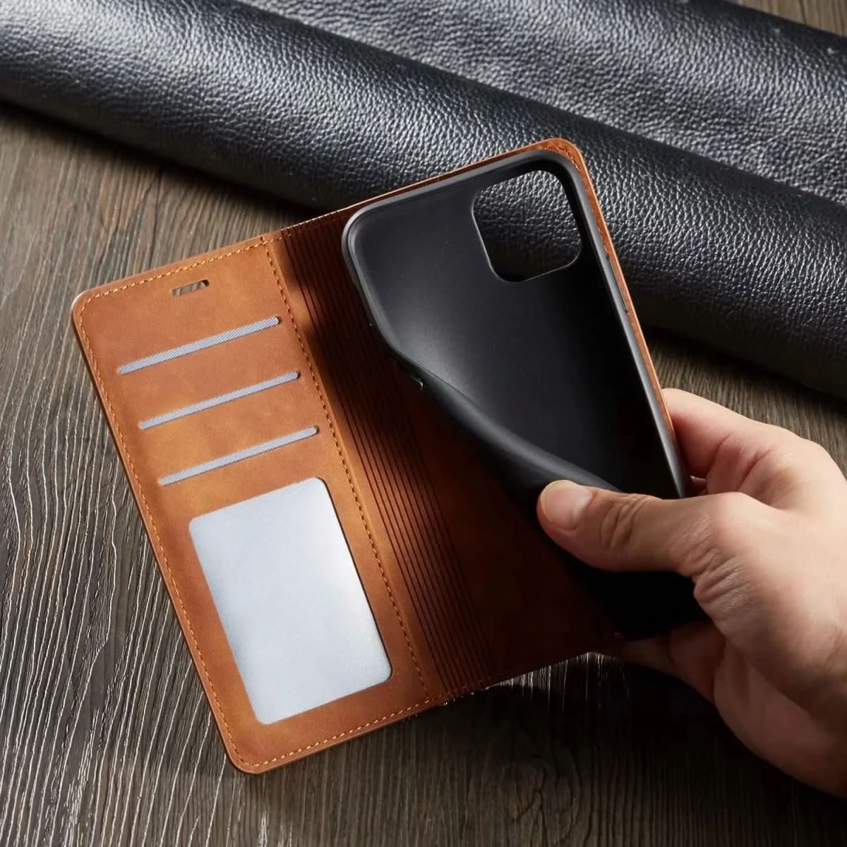 Magnetic Leather iPhone Case with Magnetic Closure Protective Cover