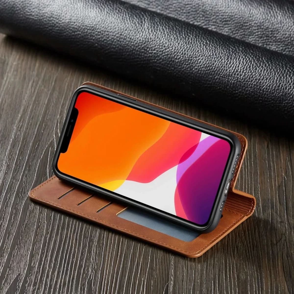 Magnetic Leather iPhone Case with Magnetic Closure Protective Cover