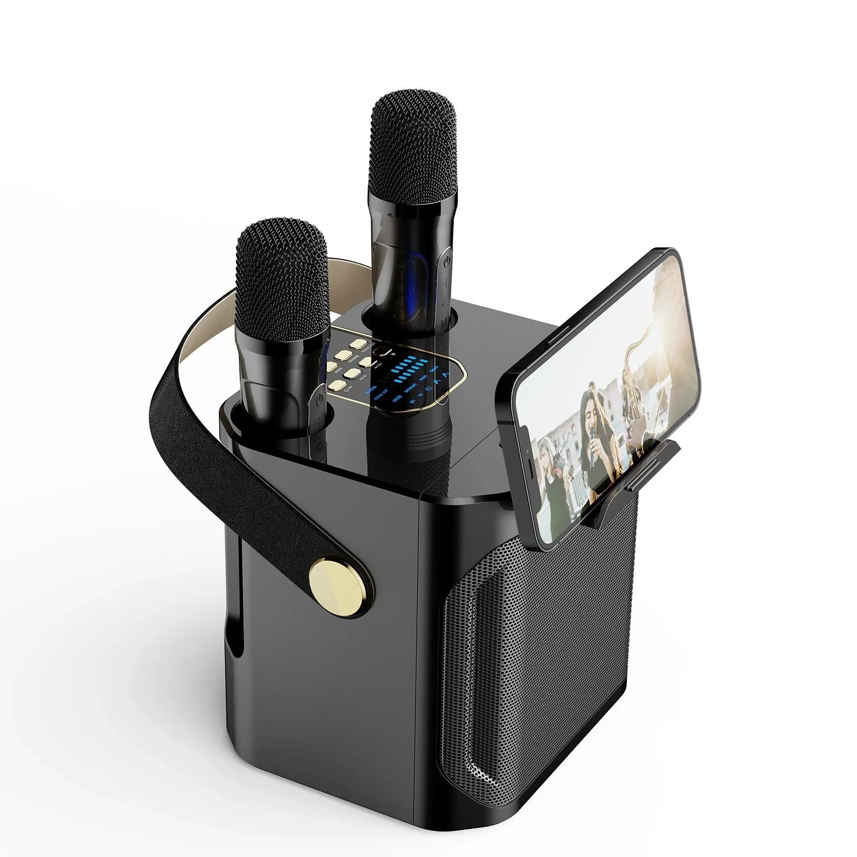 Portable Karaoke Speaker with Dual Wireless Microphones and 360 Degree Sound