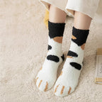 Women’s Cotton Crew Socks with Cat Paw Cartoon Pattern