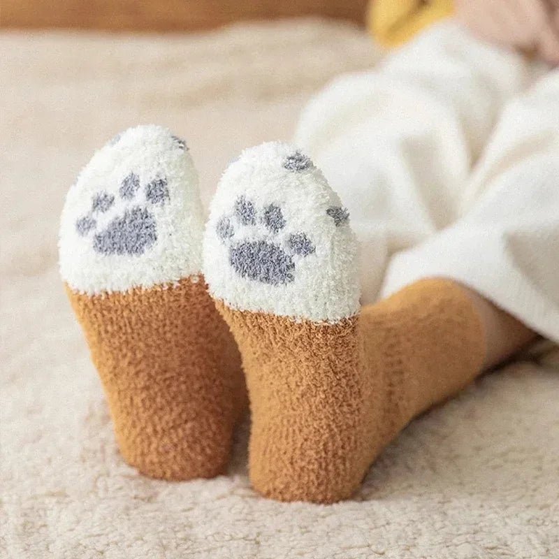 Women’s Cotton Crew Socks with Cat Paw Cartoon Pattern