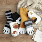 Women’s Cotton Crew Socks with Cat Paw Cartoon Pattern
