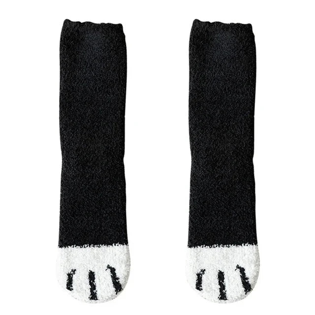 Women’s Cotton Crew Socks with Cat Paw Cartoon Pattern