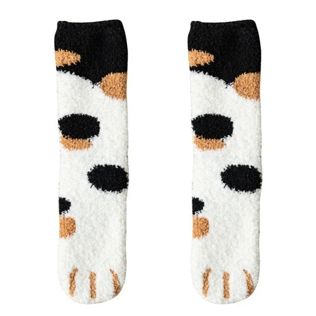 Women’s Cotton Crew Socks with Cat Paw Cartoon Pattern