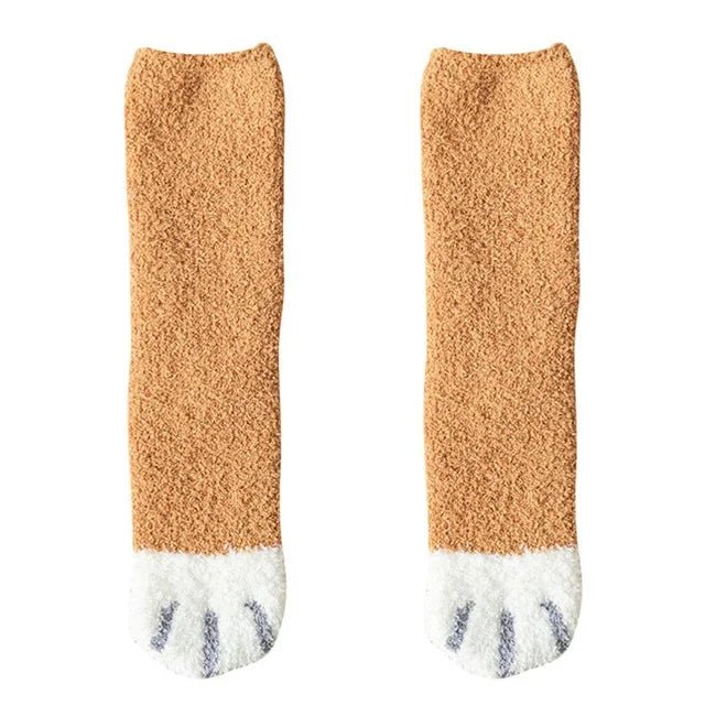Women’s Cotton Crew Socks with Cat Paw Cartoon Pattern