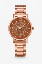 Women's Circular Watch with Crystal Dial and Roman Numerals