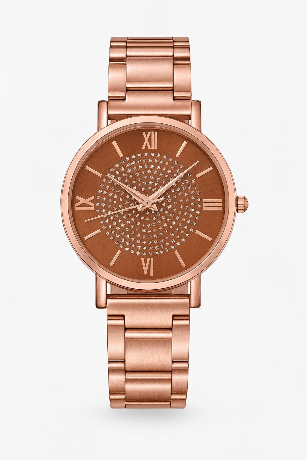 Women's Circular Watch with Crystal Dial and Roman Numerals