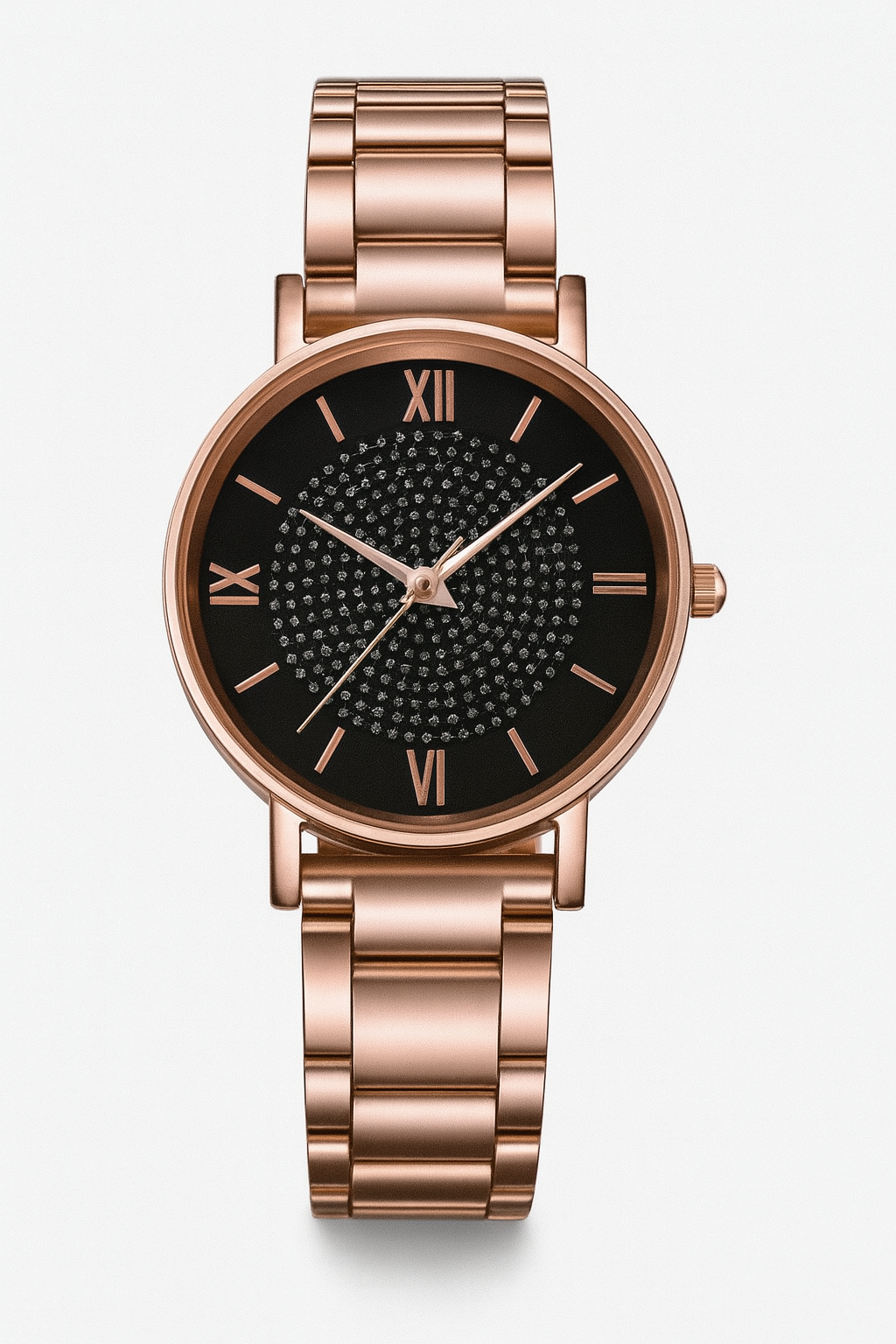 Women's Circular Watch with Crystal Dial and Roman Numerals