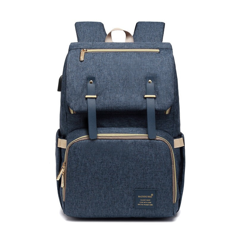 Diaper Backpack Multi-Function Travel Bag with Leather Accents