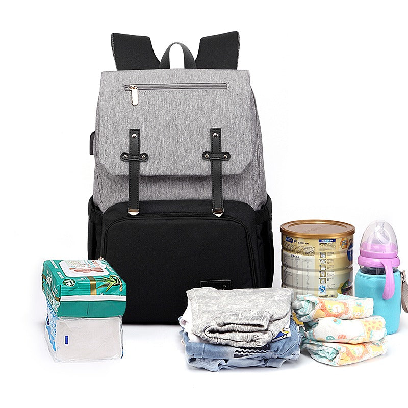 Diaper Backpack Multi-Function Travel Bag with Leather Accents