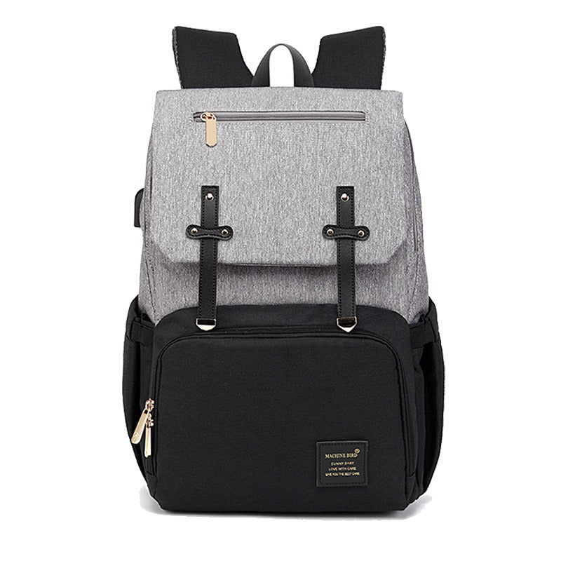 Diaper Backpack Multi-Function Travel Bag with Leather Accents