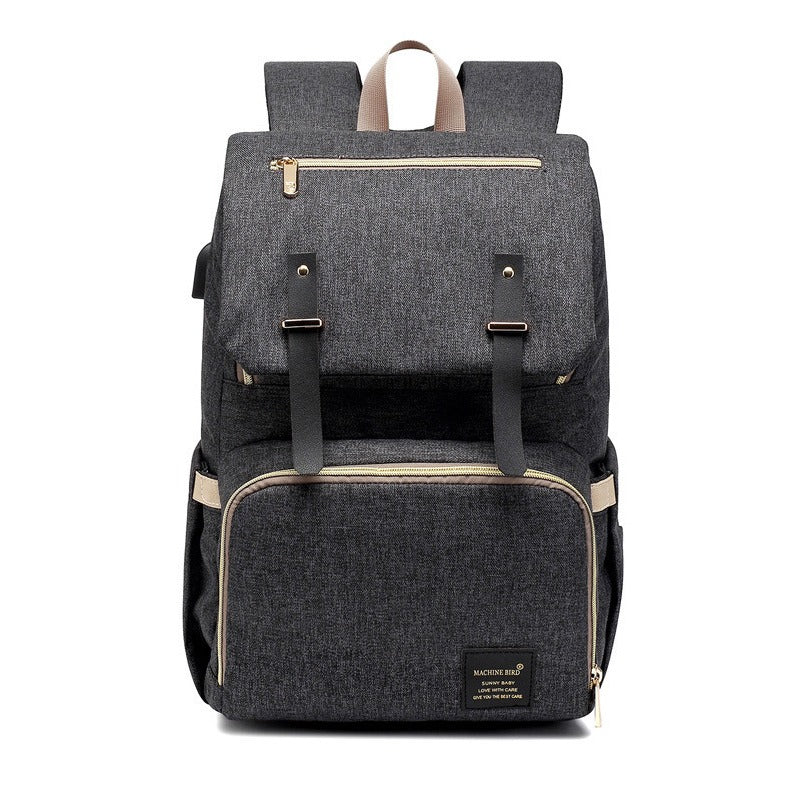 Diaper Backpack Multi-Function Travel Bag with Leather Accents
