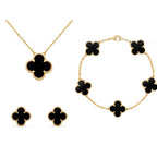 Four Leaf Clover Pendant Necklace and Earrings Jewelry Set Gold Plated