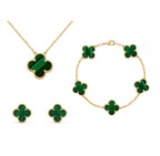 Four Leaf Clover Pendant Necklace and Earrings Jewelry Set Gold Plated