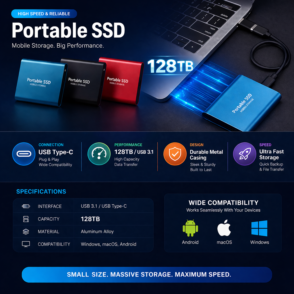 128TB Ultra Fast Solid State Drive SSD Compact Robust Design