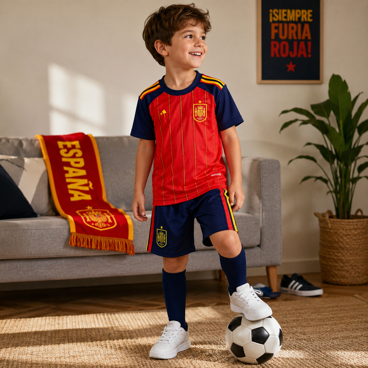 Kids Football Jersey Kit Spain 2026 World Cup Home Fan Set