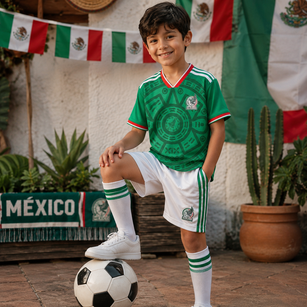 Kids Football Jersey Kit Home and Away Set Mexico 2026 World Cup
