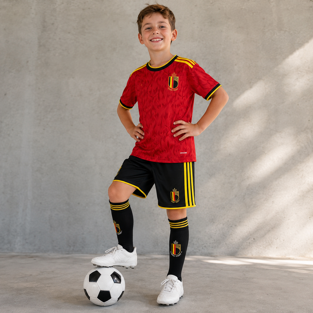 Kids Belgium 2026 World Cup Football Jersey Kit Home Fan Set