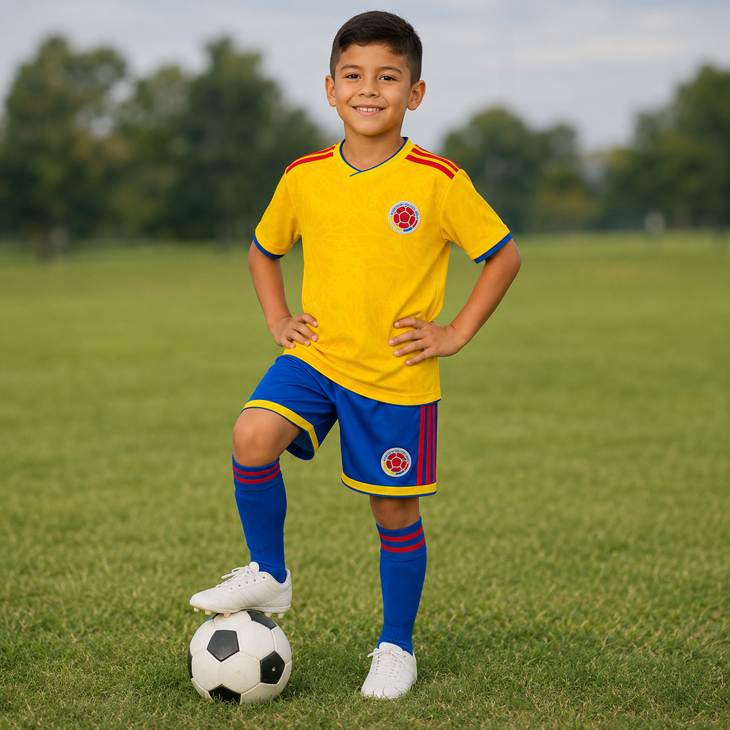 Kids Football Jersey Kit Colombia 2026 World Cup Home Fan Set